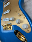 Squier 40th Anniversary Stratocaster Gold Edition with Laurel Fingerboard, Gold Anodized Pickguard, Lake Placid Blue