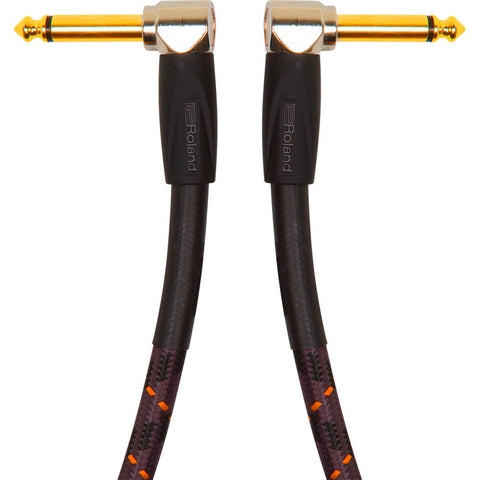 Roland 1ft Instrument Cable, Angled/Angled 1/4" jack, Gold series (RIC-G1AA) - CBN Music Warehouse