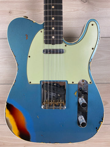 Fender Custom Shop 1960 Telecaster Custom Relic Electric Guitar Aged Lake Placid Blue over 3-Color Sunburst