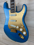 Squier 40th Anniversary Stratocaster Gold Edition with Laurel Fingerboard, Gold Anodized Pickguard, Lake Placid Blue