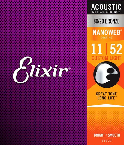 Elixir Strings Nanoweb 80/20 Acoustic Guitar Strings .011-.052 - CBN Music Warehouse