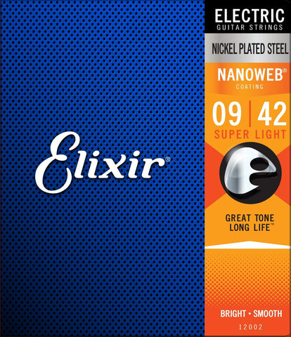 Elixir Strings Electric Guitar Strings w NANOWEB Coating, Super Light (.009-.042) - CBN Music Warehouse