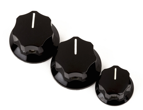 Jazz Bass Knobs, Black (2 Large, 1 Small) (Set of 3)