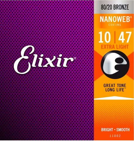 Elixir Strings 11002 Nanoweb 80/20 Acoustic Guitar Strings - .010-.047 Extra Light